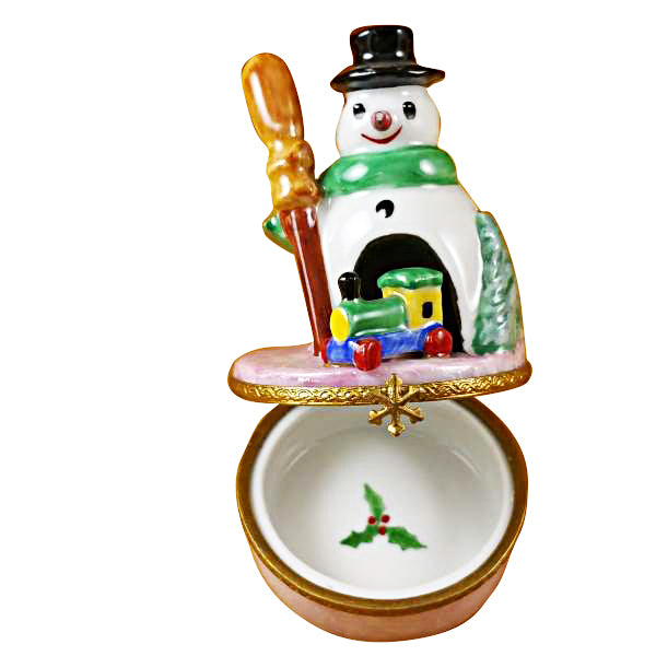 Load image into Gallery viewer, Snowman with Train Limoges Box
