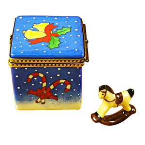 Blue Christmas Cube with Rocking Horse Limoges Box