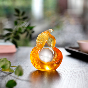Liuli Crystal Art, Hulu, Feng Shui Decor, Generating Ruyi through Fortune - Amber