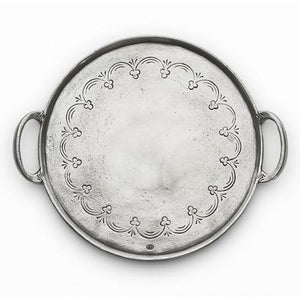 Arte Italica Vintage Pewter Round Tray with Handles