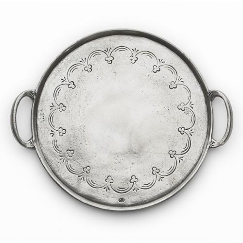 Arte Italica Vintage Pewter Round Tray with Handles