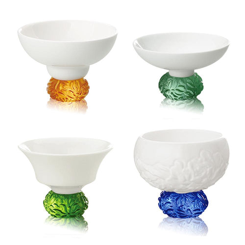 Liuli Bone China Sake Glass, Seasonal Treasures, Set of 4