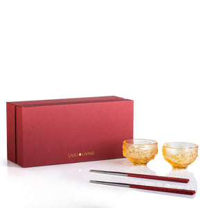 Liuli LIULI Crystal Goldfish Bowl, Peony Chopsticks Set, The Joy of Fish - Amber