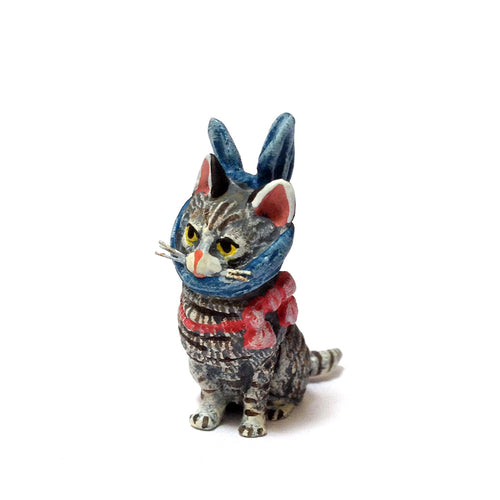 Cat With Toothache / Blue Ribbon Vienna Bronze Figurine