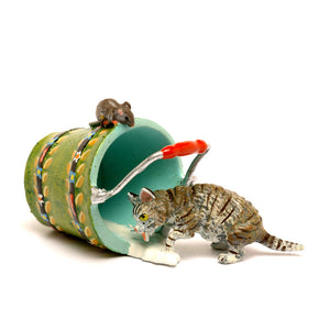 Cat Pail And Mouse Vienna Bronze Figurine