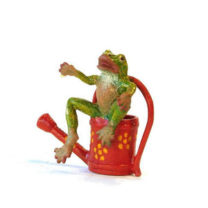 Frog On Watering Can Vienna Bronze Figurine