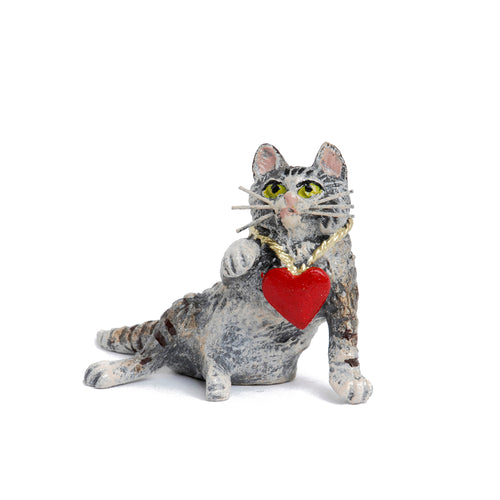 Cat With Heart Necklace Vienna Bronze Figurine