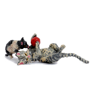 Cat Mother Plays With Kitten / Wool Vienna Bronze Figurine