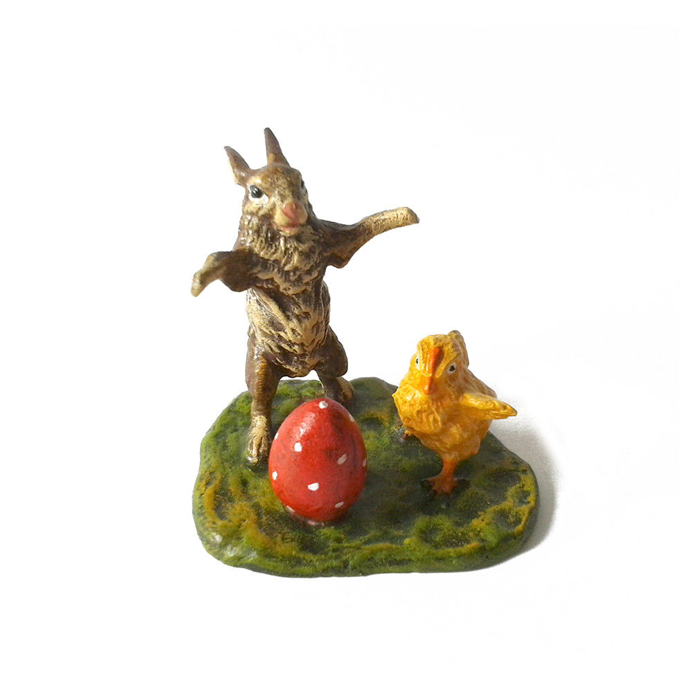 Bunny with Chick & Easter Egg on Meadow Vienna Bronze Figurine