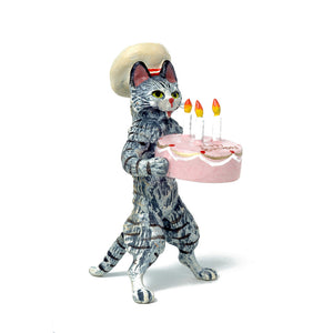 Cat With Birthday Cake Vienna Bronze Figurine
