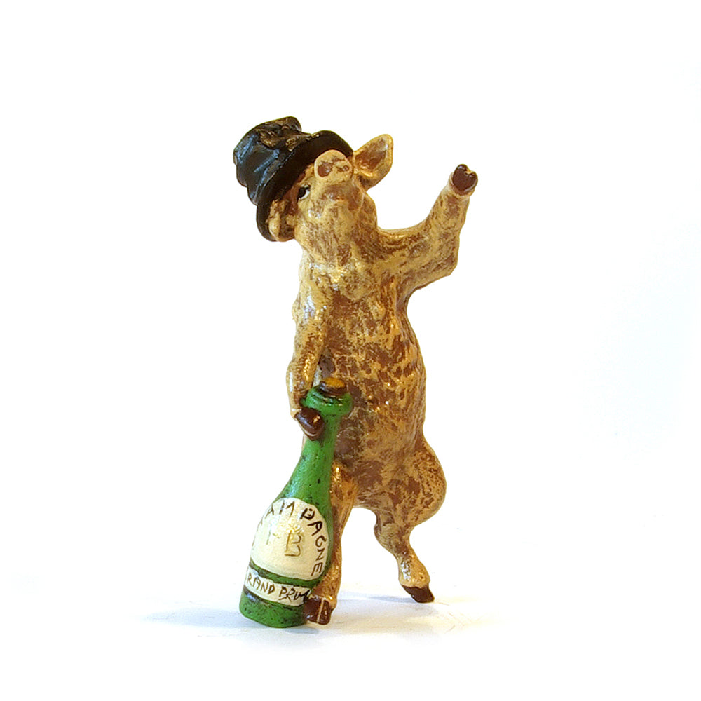 Pig Drunken With Top Hat &. Bottle Vienna Bronze Figurine