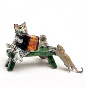 Cat Accordion, Bench / Mouse Vienna Bronze Figurine