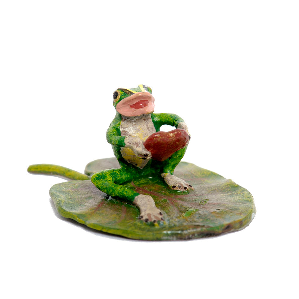 Frog With Heart On Leaf Vienna Bronze Figurine