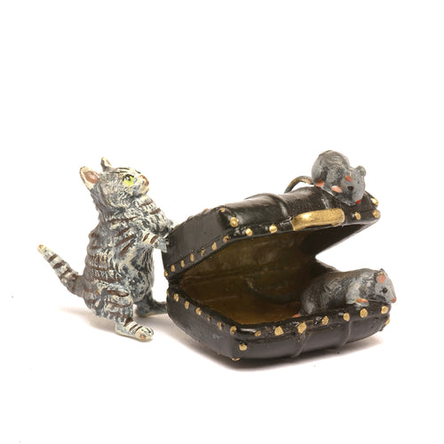 Cat Luggage &. Mice Vienna Bronze Figurine