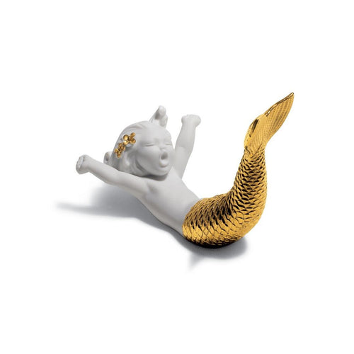 Lladro Waking up at Sea Mermaid Figurine - Golden Lustre