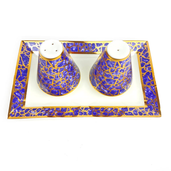 Load image into Gallery viewer, Michael Wainwright Amalfi Salt &amp; Pepper With Tray--Turquoise With Gold Crackle Rim
