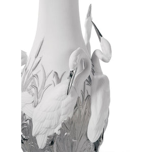 Lladro Herons' Realm Vase - Silver Lustre