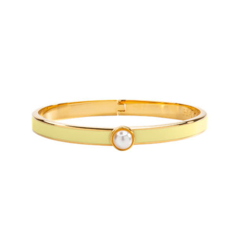 Halcyon Days - 6mm - Cabochon Pearl - Buttercup Yellow - Gold - Hinged Bangle