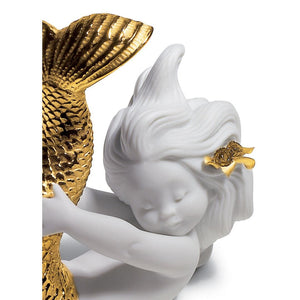 Lladro Playing at Sea Mermaid Figurine - Golden Lustre