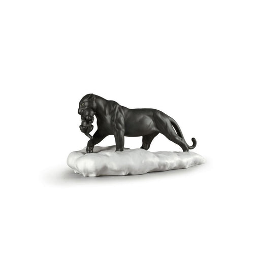 Lladro Black Panther with Cub Figurine