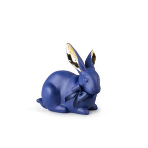 Lladro Attentive Bunny - Blue & Gold - Figurine
