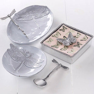 Mariposa Dragonfly Ceramic Oval Plate with Dragonfly Spreader