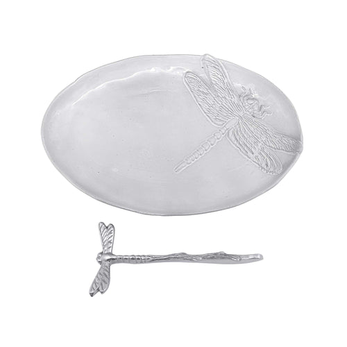 Mariposa Dragonfly Ceramic Oval Plate with Dragonfly Spreader
