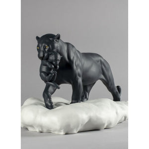 Lladro Black Panther with Cub Figurine