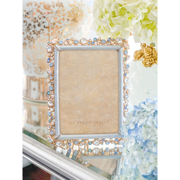 Load image into Gallery viewer, Jay Strongwater Leslie Bejeweled 5&quot; x 7&quot; Frame - Baby Blue
