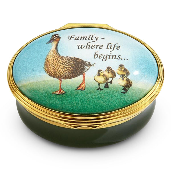 Load image into Gallery viewer, Halcyon Days &quot;Family... where life begins&quot; Enamel Box
