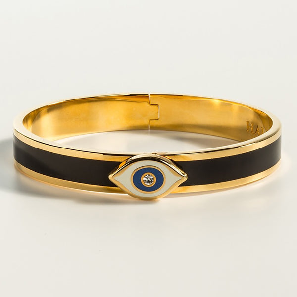 Load image into Gallery viewer, Halcyon Days &quot;Evil Eye Sparkle Button Midnight &amp; Gold&quot; Bangle
