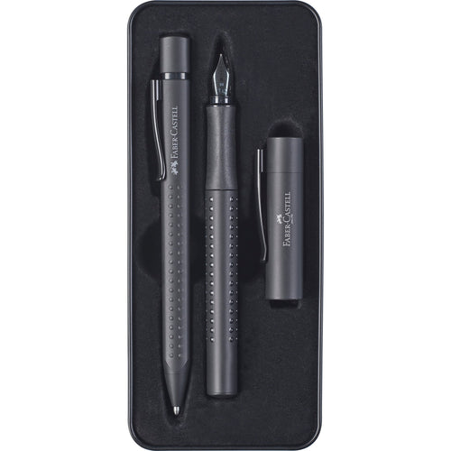 Faber-Castell Grip Gift Tin: Fountain Pen and Ballpoint - Black Edition