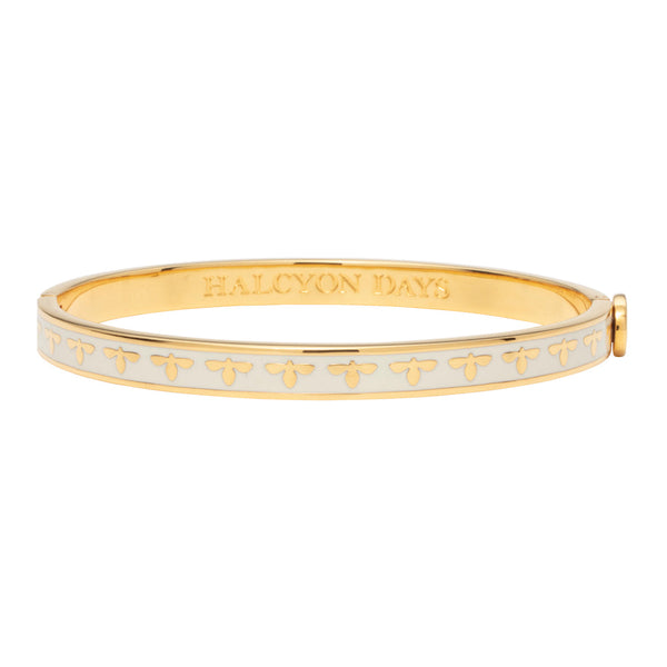 Load image into Gallery viewer, Halcyon Days &quot;Skinny Bee Cream &amp; Gold&quot; Bangle
