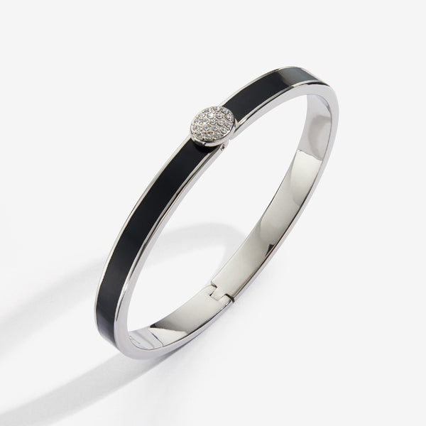 Load image into Gallery viewer, Halcyon Days &quot;Skinny Pave Button Black &amp; Palladium&quot; Bangle
