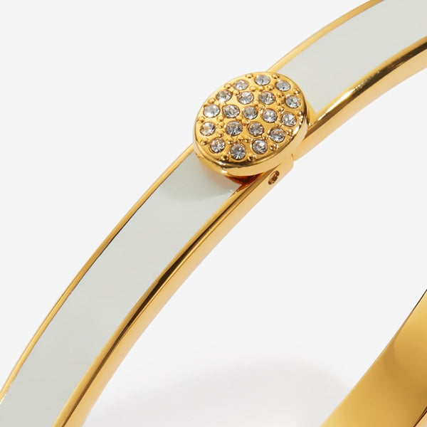 Load image into Gallery viewer, Halcyon Days &quot;Skinny Pave Button Cream &amp; Gold&quot; Bangle
