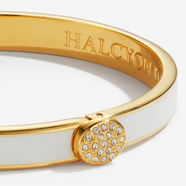 Load image into Gallery viewer, Halcyon Days &quot;Skinny Pave Button Cream &amp; Gold&quot; Bangle
