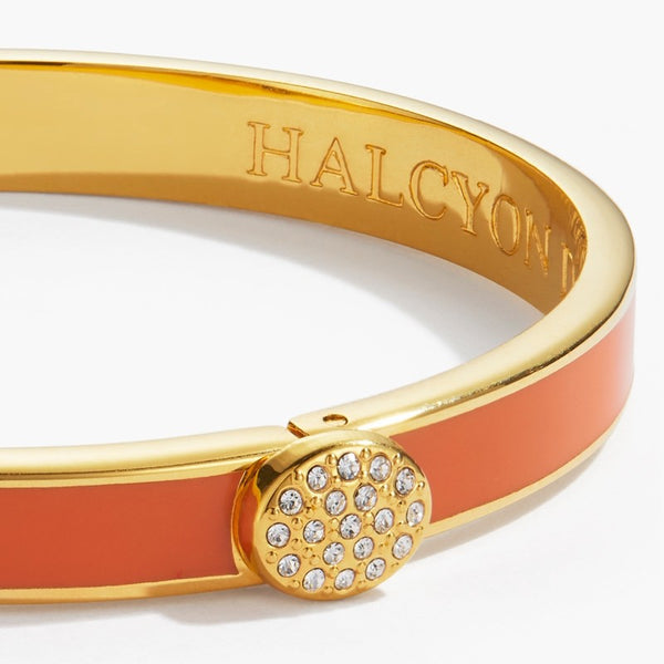 Load image into Gallery viewer, Halcyon Days &quot;Skinny Pave Button Orange &amp; Gold&quot; Bangle

