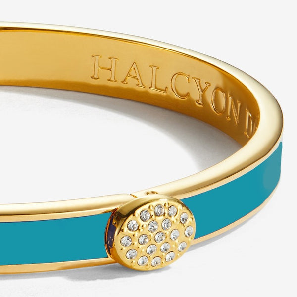 Load image into Gallery viewer, Halcyon Days &quot;Skinny Pave Button Turquoise &amp; Gold&quot; Bangle
