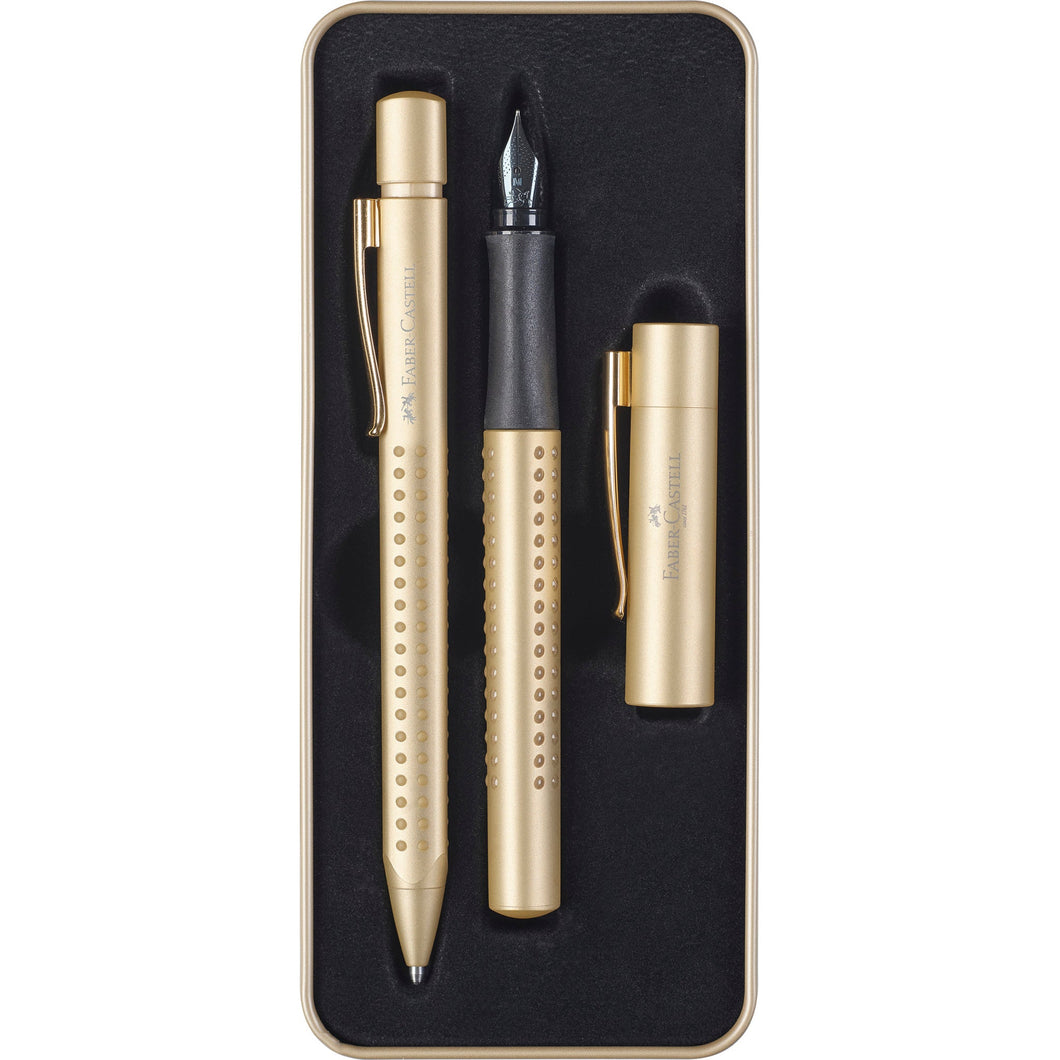 Faber-Castell Grip Gift Tin: Fountain Pen & Ballpoint - Gold Edition