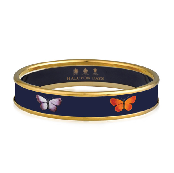 Load image into Gallery viewer, Halcyon Days &quot;Colorful Butterflies on Navy&quot; Bangle

