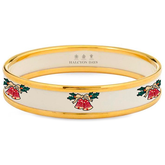 Load image into Gallery viewer, Halcyon Days &quot;Holiday Bells on Ivory&quot; Bangle

