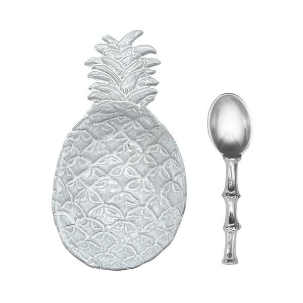 Load image into Gallery viewer, Mariposa Pineapple Ceramic Canape Plate with Bamboo Spoon
