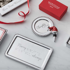 Mariposa Red Santa Hat & "Naughty or Nice" Wine Plate Set