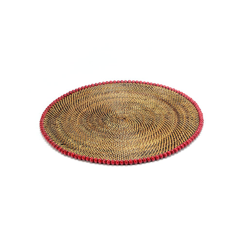 Calaisio Red Round Placemat with Beads - Set of 4