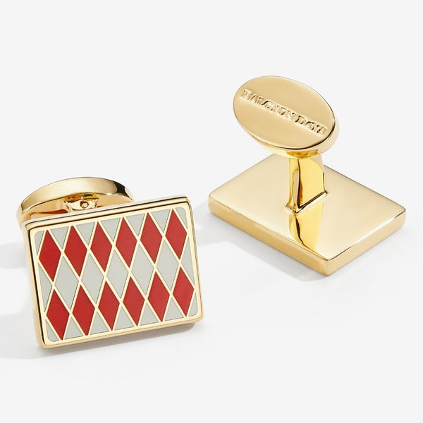 Load image into Gallery viewer, Halcyon Days Parterre Red Cream &amp; Gold Cufflinks
