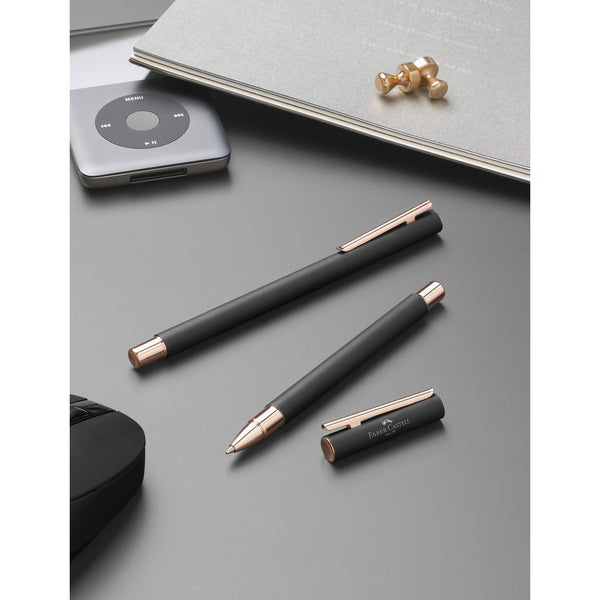 Load image into Gallery viewer, Faber-Castell NEO Slim Rollerball Pen - Black Matte and Rose Gold
