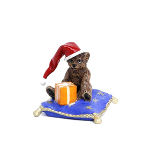 Bear On Pillow with Christmas Present Vienna Bronze Figurine